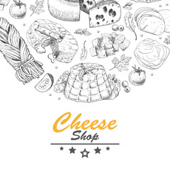 Horizontal background with cheese products