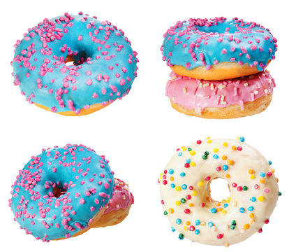 Set donut cakes isolated on white background