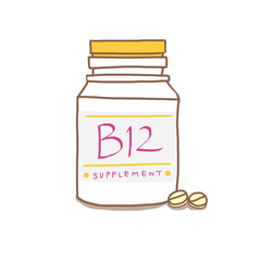 サプリメントボトル-B12と錠剤 / 健康食品のイメージイラスト