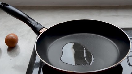 Eggs fried in a pan, close-up shot