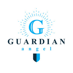 Guardian angel vector conceptual emblem best for use in catechesis organizations.