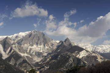 White marble quarries in Alpes Apuanes landscape, view from Carrara (Italy)