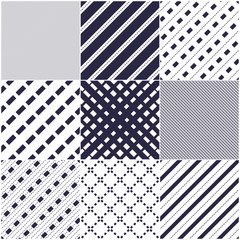 Minimal lines vector seamless patterns set, abstract backgrounds collection. Simple geometric designs. Seamless lines vector minimalistic arts. Crossed lines grid, diagonal lines, dashed lines