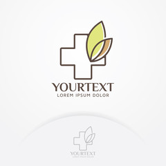 Fototapeta premium Herbal health logo. Health symbol with foliage for clinic logo, health, fitness, natural medicine, pharmacy. Vector logo template