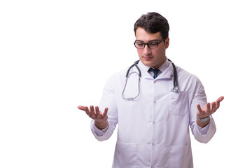 Young male doctor isolated on white background