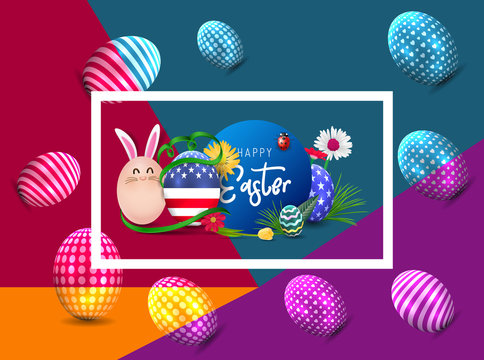 Happy easter image vector. Modern Easter background with american flag color. Template Easter greeting card, vector. 
