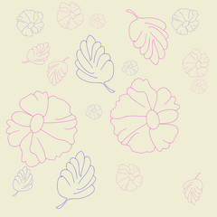 Floral pattern,leaves, flowers, stripes, hole . Hand drawn.