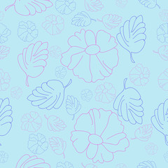 Floral seamless  pattern,leaves, flowers, stripes, hole . Hand drawn.