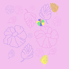 Floral pattern,leaves, flowers, stripes, spots, hole . Hand drawn.