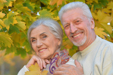 beautiful caucasian senior couple   in the park 