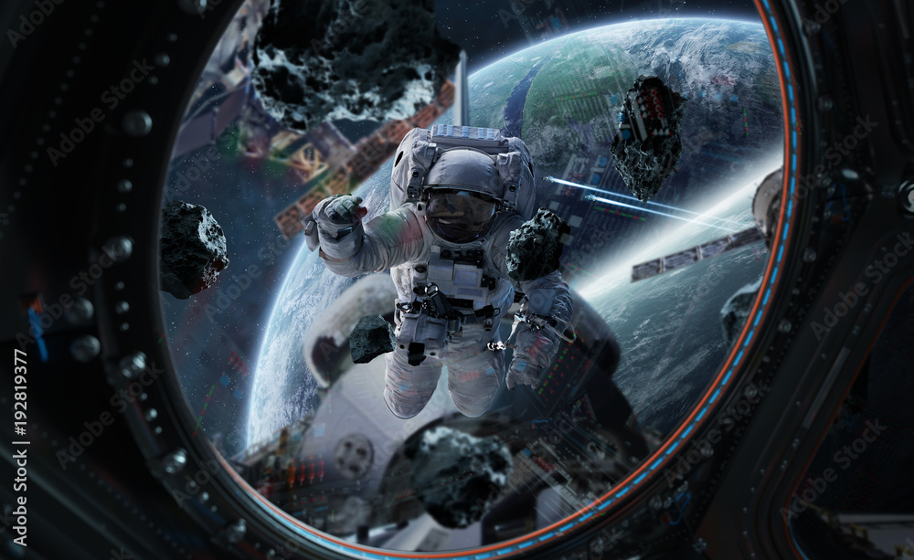 Wall mural astronaut working on a space station 3d rendering elements of this image furnished by nasa