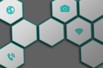 Hexagon matrix with smartphone icones