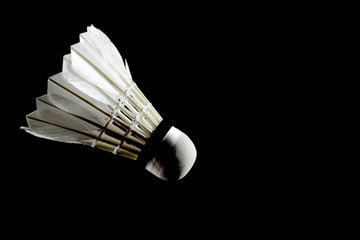 Set Badminton shuttlecock feather professional on isolated black background with text space, copy space.
