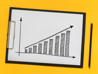 Business coaching, training. Growth chart on a piece of paper