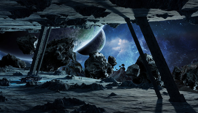 Fototapeta Astronauts exploring an asteroid spaceship 3D rendering elements of this image furnished by NASA