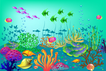 Naklejka na ściany i meble Underwater background, vector illustration for design and banners, vector illustration