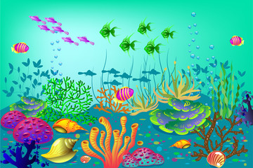 Fototapeta na wymiar Underwater background, vector illustration for design and banners, vector illustration