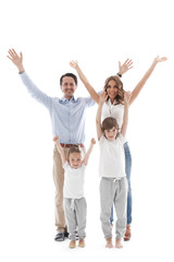 Obraz premium Happy family with raised hands