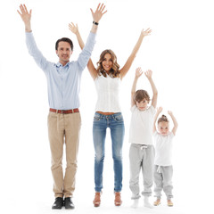 Obraz premium Happy family with raised hands