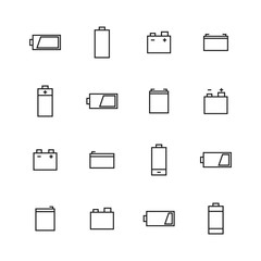 Elements of power and battery icons of thin lines, vector illustration.