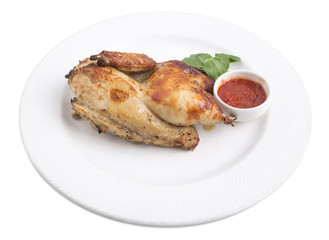 Grilled chicken with tomato sauce.
