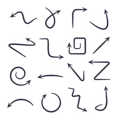 Hand drawn arrows. Vector hand drawn arrows set isolated on white.