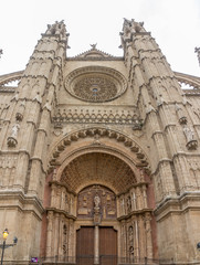 Fototapeta na wymiar Gothic facade Cathedral Basilica Santa Maria of Palma de Mallorca La Seu Spain