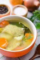 Fish soup served on the table in plate