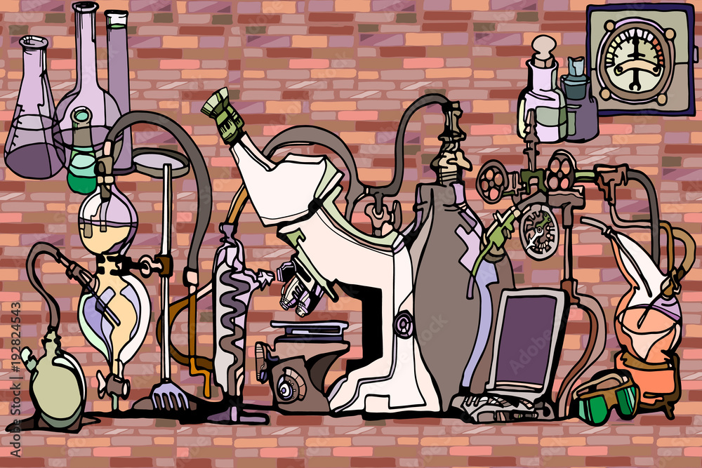 Wall mural vector seamless pattern with sketch elements related to science or education. physics or chemistry a