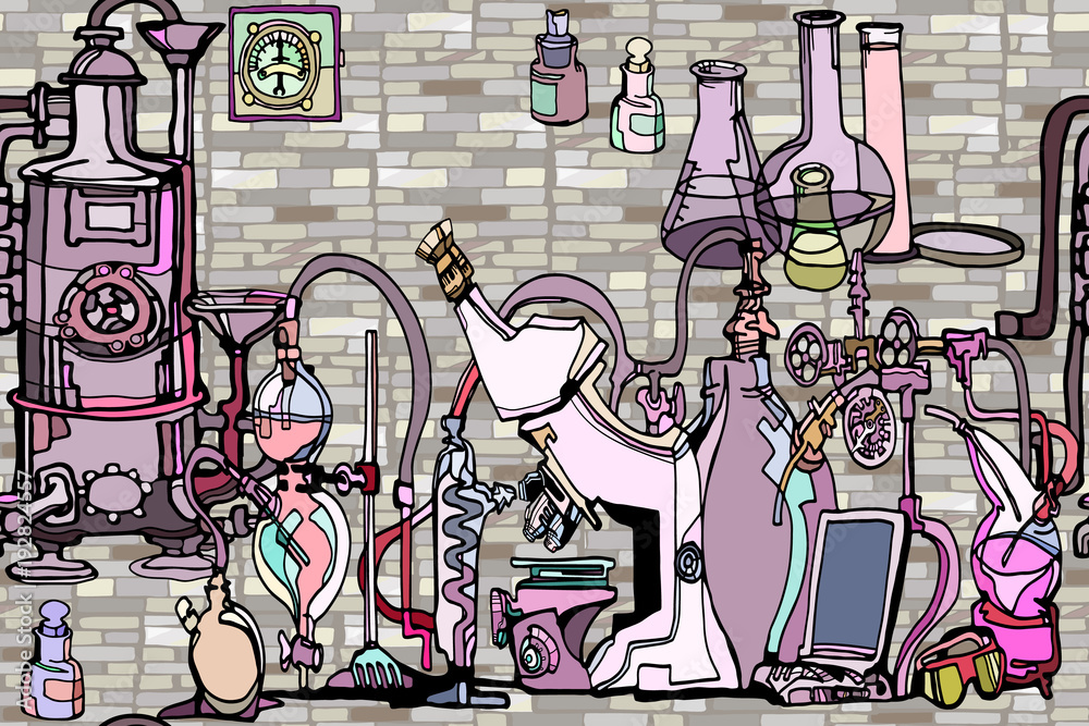 Wall mural vector seamless pattern with sketch elements related to science or education. physics or chemistry a