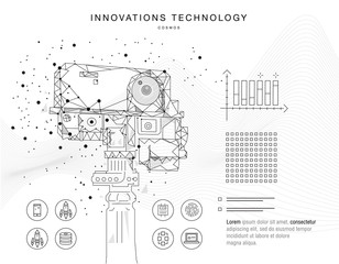 Future technologies in cosmos operations, automatics robot systems and innovations industry from awesome internet developments. Made in really geometry style with linear pictogram of future design