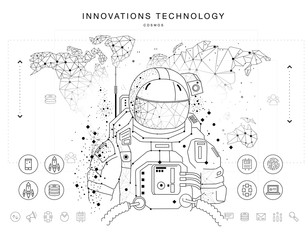 Future technologies in cosmos operations, automatics robot systems and innovations industry from awesome internet developments. Made in really geometry style with linear pictogram of future design