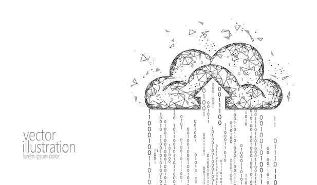 Cloud computing online storage low poly. Polygonal future modern internet business technology. White gray monochrome global data information exchange available background vector illustration