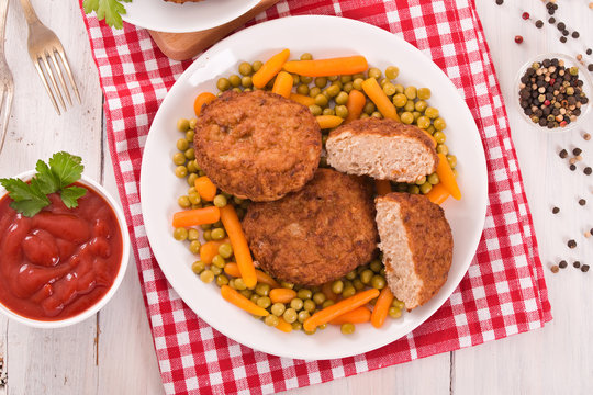 Meatballs on white dish. 