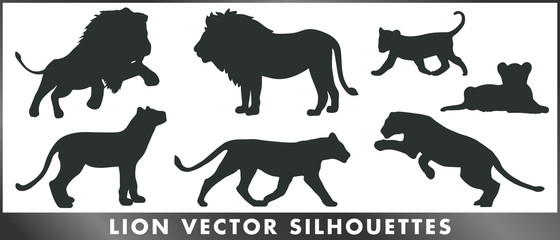 Lion vector silhouettes - obrazy, fototapety, plakaty