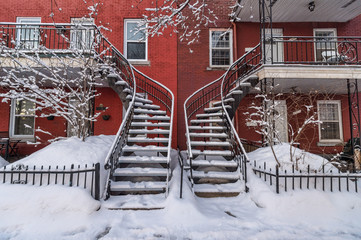 Staircases covered in snow In Montreal