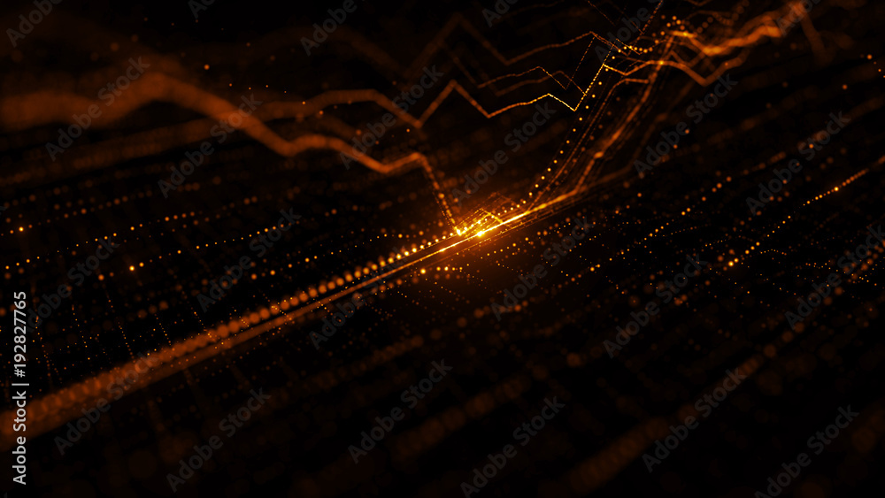 Poster 3d render background with graph. dots form up and down graph forms. digital finance concept.