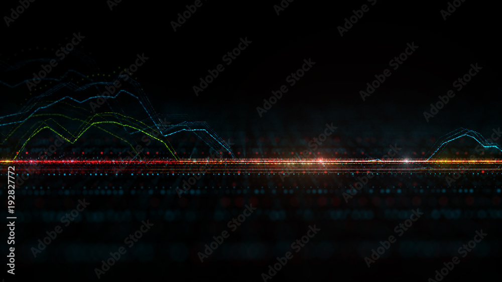 Poster 3d render background with graph. dots form up and down graph forms. digital finance concept.
