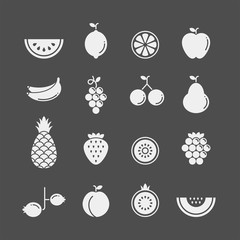 Fruits and berries flat vector icons set