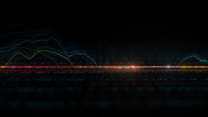 3d render background with graph. Dots form up and down graph forms. Digital finance concept.