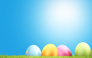 Easter eggs and green grass 3d rendering background