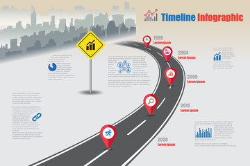 Business road map timeline infographic city designed for abstract background template milestone element modern diagram process technology digital marketing data presentation chart Vector illustration