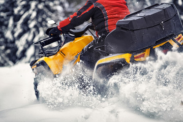 Winter walk on the quad bike in the forest. © 6okean