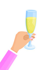 Woman Hand Glass and Champagne Vector Illustration