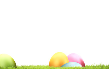 Easter eggs and green grass 3d rendering background
