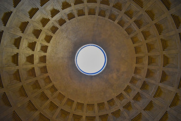 low angle view on pantheon ceiling in rome italy 