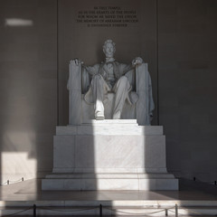 Statue of Abraham Lincoln, Lincoln Memorial at sunrise, Washington DC