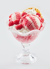 Delicious vanilla and raspberry ice cream dessert