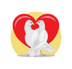 Doves Look at Each Other with Passion at Red Heart