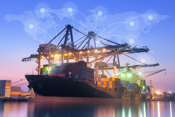 Cargo shipping and loading terminal, Logistics global network concept